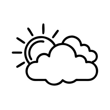 Partly cloudy sunny weather icon with sun and clouds outline vector.