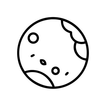 Full moon with craters isolated on transparent background, simple line art.