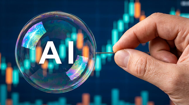 Artificial Intelligence Concept Bubble Bursting With Financial Stock Market Data Growth Chart Background