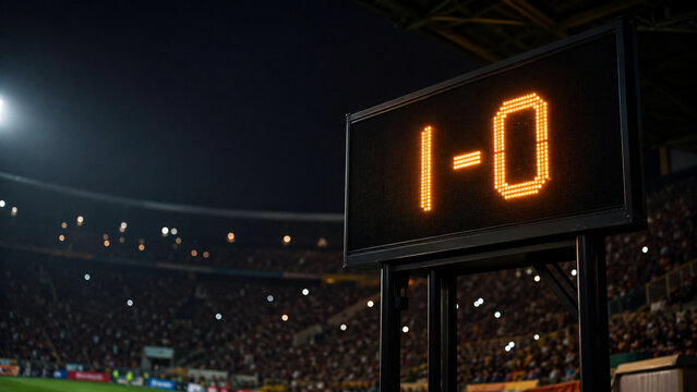 Football stadium scoreboard showing minimal winning score