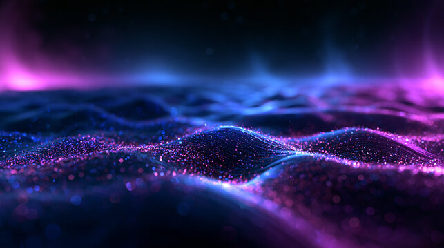 Abstract Futuristic Neon Particle Wave Digital Landscape