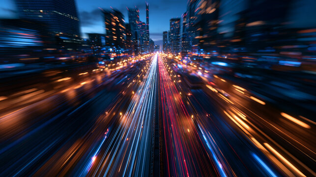 Blurred Light Trails of Night Traffic in Modern City