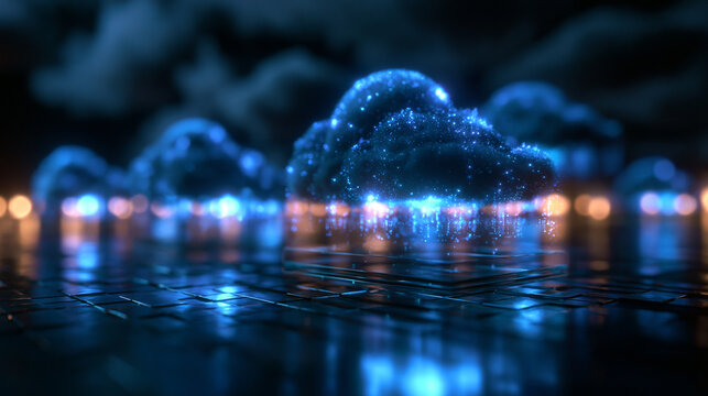 Futuristic Cloud Computing Concept with Glowing Digital Data