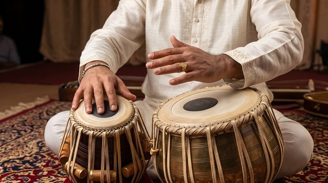 Indian Musician Playing Tabla Drums Close Up