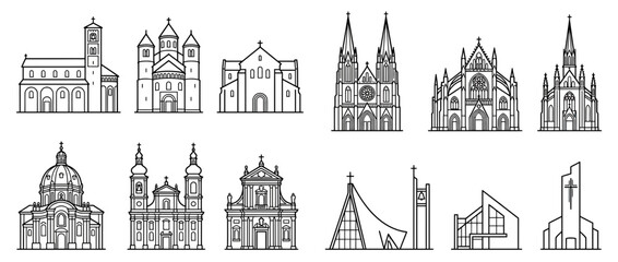 Obraz premium Collection of Church Building Line Art Icons