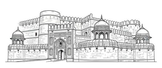 Obraz premium Fortress Architecture Drawing Isolated