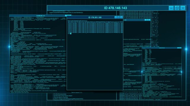 Advanced command terminal displaying layered code and system information, suitable for network security, cyber intelligence, incident investigation, secure infrastructure and 19 monitoring.
