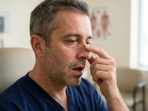A man with turbinate breathing due to a deviated septum