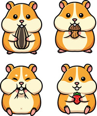 Fototapeta premium Set of cute hamster characters eating various foods.
