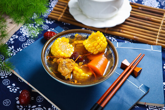Corn vegetable bone soup healthy chinese stew