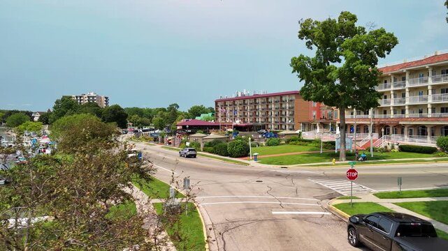 Aerial drone view of Lake Geneva Wisconsin during summer
