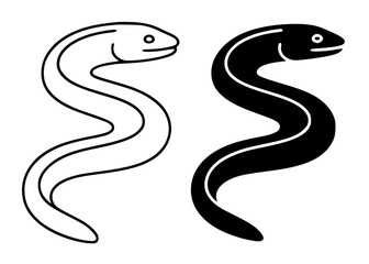 Fototapeta premium Eel illustration icon in outline and silhouette style, for UI/UX app design