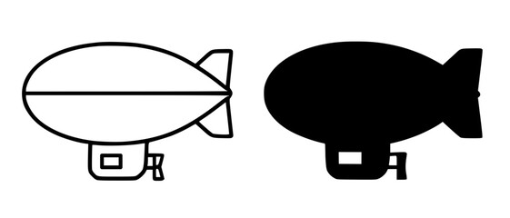 Airship illustration icon in outline and silhouette style, for UI/UX app design © Nurhalimah