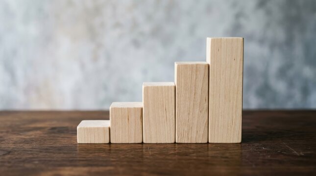 Wooden blocks forming a rising staircase graph
