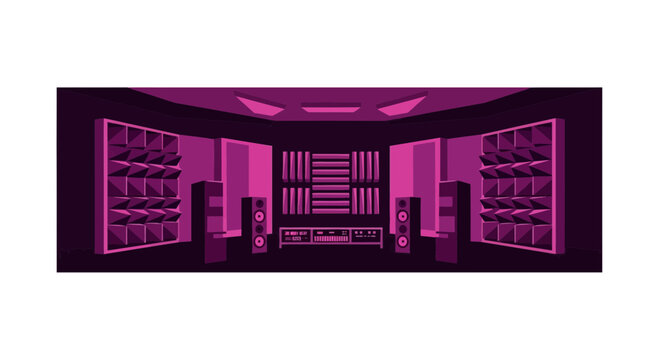 Stylized Purple Modern Music Recording Studio Interior Illustration