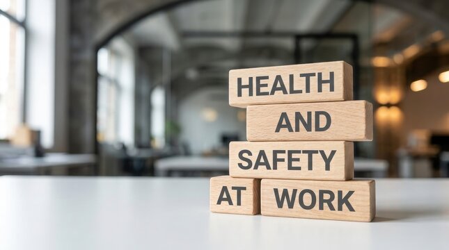 Health and safety at work concept with wooden blocks