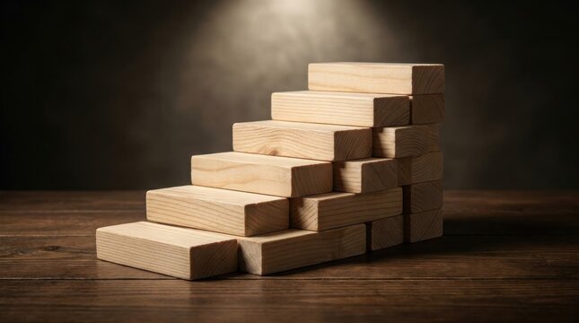 Wooden blocks arranged in a staircase shape