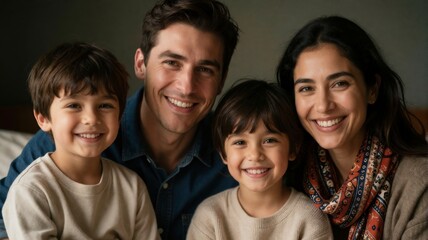 Obraz premium Happy Family Portrait with Parents and Two Young Sons