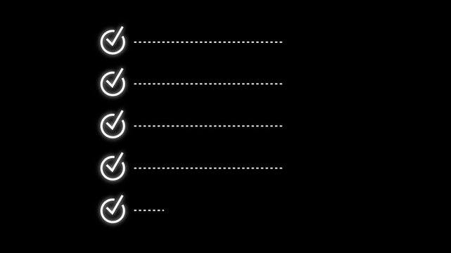 Checklist mark icon representing success, approval, confirmation, and completion. Animated checklist with green check marks in square boxes.