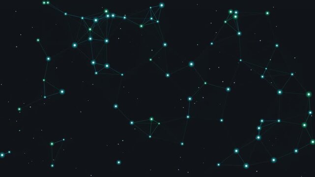 Abstract Digital Network Connections with Glowing Cyan Nodes Floating on Dark Background