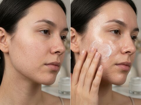 before and after applying moisturizer to your face