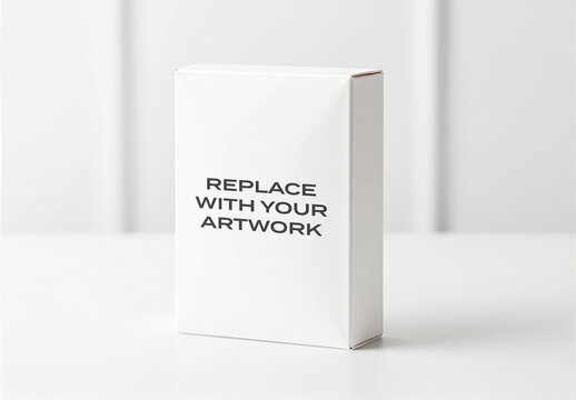 Rectangular box mockup with placeholder text on a clean surface, minimalist packaging presentation for branding and product display, Template, studio environment soft lighting