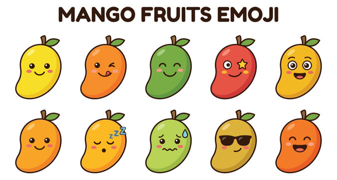 Mango fruits emoji set with various expressions and emotions featuring emotion