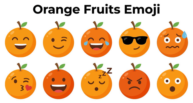 Orange fruits emoji set with various expressions and emotions featuring fruit