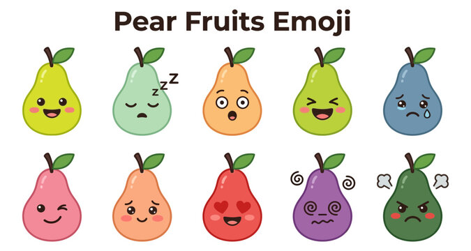 Pear fruits emoji set with various facial expressions and emotions featuring emotion
