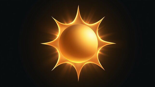 A vibrant golden sun icon with radiating, luminous rays set against a deep, dark background, symbolizing energy, warmth, and brilliance for various digital and print applications