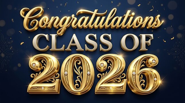 Celebratory Congratulations for the Class of 2026 with Golden Text and Festive Background