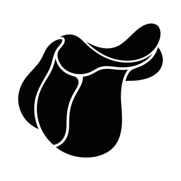 Equestrian saddle icon black silhouette outline for horseback riding sport design.