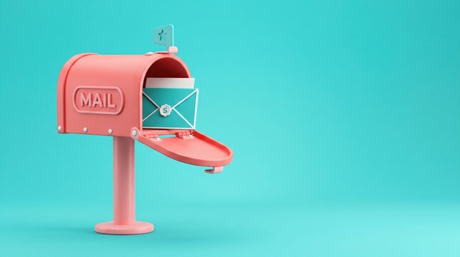 newsletter concept with a pink mailbox with a letter.