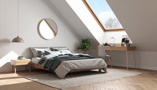 Elegant Hotel Bedroom Interior with Comfortable Bed, Luxury Furniture, Window, Lamp, Sofa and Stylish Home Decor in a Modern Apartment Setting