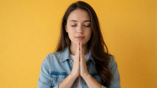Young Woman Praying with Closed Eyes