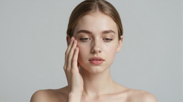 Young Woman Touching Her Flawless Face Skincare Concept