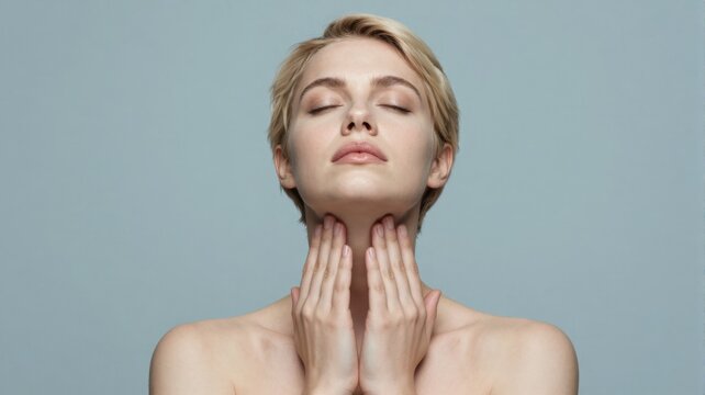 Young Woman Touching Her Neck in Skin Care Concept