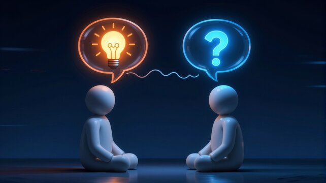 3D Render of Communication with Idea and Question Bubbles