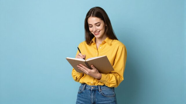 Young Woman Writing in Notebook
