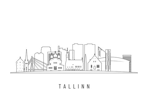 Detailed Tallinn skyline vector illustration. Tallinn buildings in line art style, perfect for modern designs.