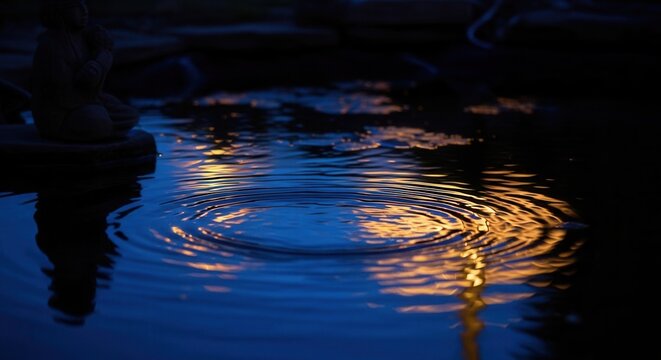 Tranquil Ripples Reflecting Golden Light On Dark Water