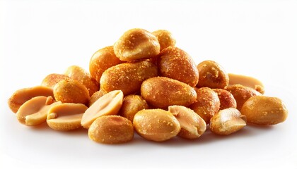 Fototapeta premium a small pile of golden brown roasted peanuts on a white background