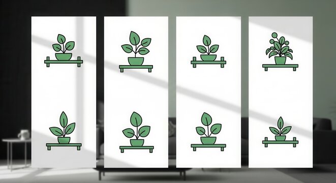 Variety Of Potted Plants Arranged Neatly On Shelves For Interior Decor Ideas