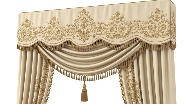 Elegant Cream Drapes with Swag and Cascade Detail.