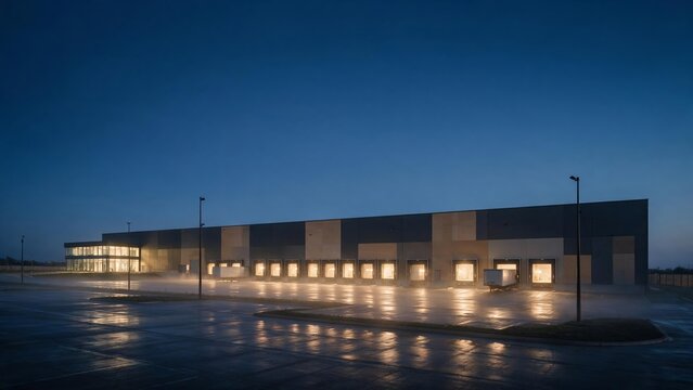 University building with illuminated library windows on a quiet campus at dusk