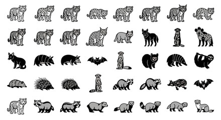 Naklejka premium Wild mammal silhouette icon set.
