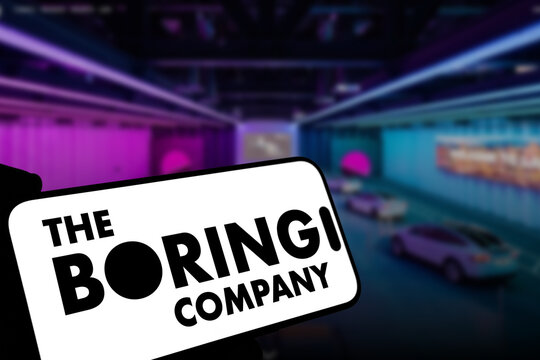 Kiel, Germany - 08-19-2026: Smartphone displaying US tunnel infrastructure company The Boring Company logo in front of companys webpage