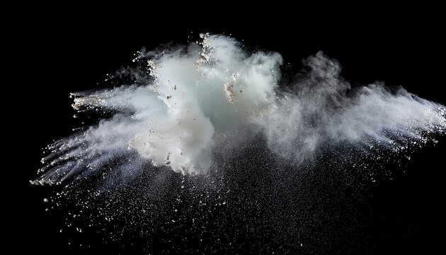 a white powder explosion against a black background