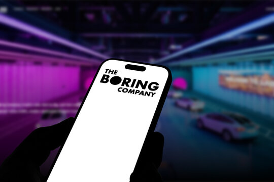 Kiel, Germany - 08-19-2026: Smartphone displaying US tunnel infrastructure company The Boring Company logo in front of companys webpage