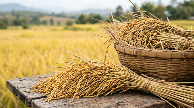 Freshly harvested golden corn in a woven basket